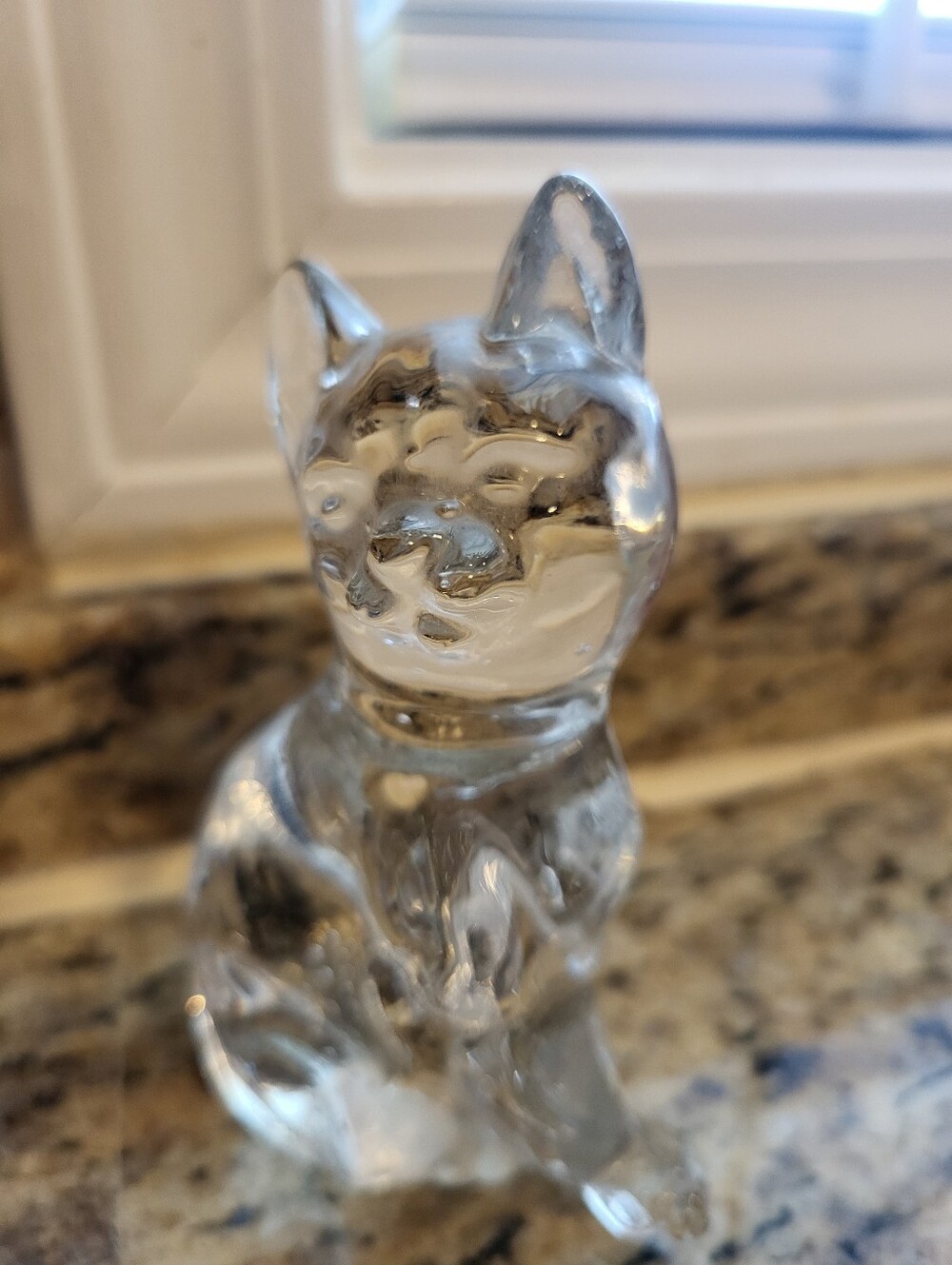 Clear Handblown 4.75 x 3 Glass Cat Figurine - Crystal-Look Decorative Statue